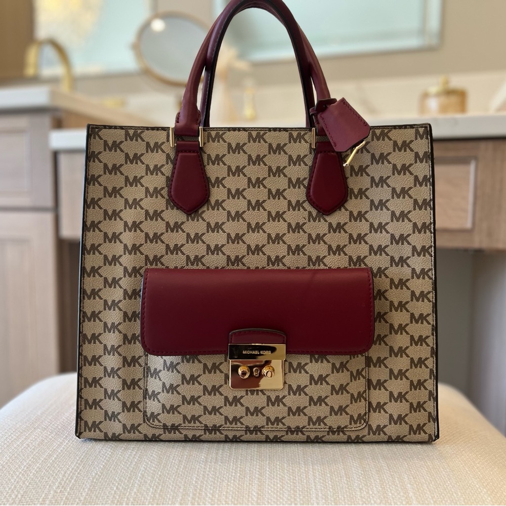 Michael Kors Red and Tan Satchel Bag